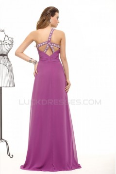 A-Line One-Shoulder Long Beaded Chiffon Prom Evening Formal Party Dresses ED010047