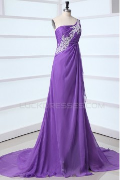 A-Line One-Shoulder Long Chiffon Prom Evening Formal Party Dresses ED010049