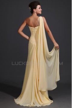 Long Yellow One-Shoulder Beaded Chiffon Prom Evening Formal Party Dresses ED010050