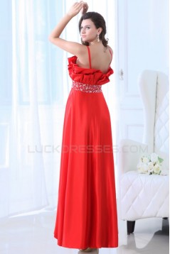 A-Line Spaghetti Strap Beaded Long Red Prom Evening Formal Party Dresses ED010051