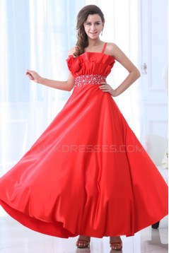 A-Line Spaghetti Strap Beaded Long Red Prom Evening Formal Party Dresses ED010051