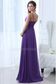 A-Line Spaghetti Strap Beaded Long Purple Prom Evening Formal Party Dresses ED010052
