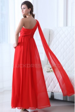 A-Line One-Shoulder Long Red Chiffon Prom Evening Formal Party Dresses ED010053