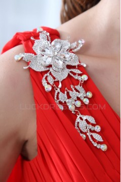 A-Line One-Shoulder Long Red Chiffon Prom Evening Formal Party Dresses ED010053