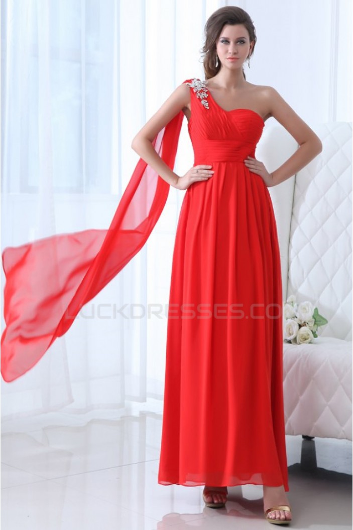 A-Line One-Shoulder Long Red Chiffon Prom Evening Formal Party Dresses ED010053