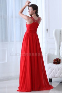A-Line Beaded Long Red Chiffon Prom Evening Formal Party Dresses ED010059