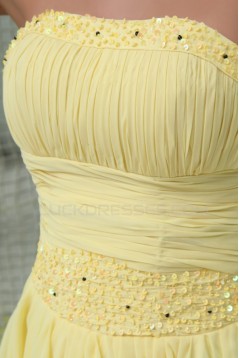 A-Line Strapless Beaded Long Yellow Chiffon Prom Evening Formal Party Dresses ED010061