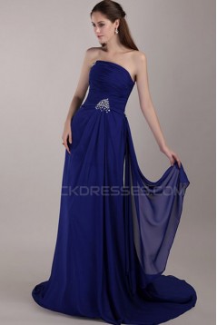 Sheath/Column Strapless Long Blue Chiffon Prom Evening Formal Party Dresses ED010070