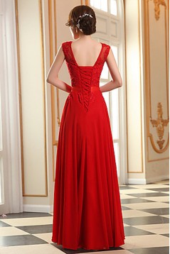 A-Line Beaded Applique Long Chiffon Prom Evening Formal Dresses ED010076