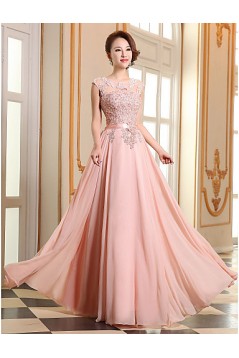 A-Line Beaded Applique Long Chiffon Prom Evening Formal Dresses ED010076