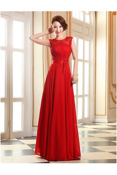 A-Line Beaded Applique Long Chiffon Prom Evening Formal Dresses ED010076