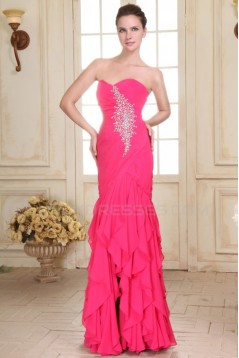 Trumpet/Mermaid Sweetheart Beaded Long Pink Chiffon Prom Evening Formal Party Dresses ED010077