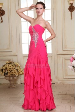 Trumpet/Mermaid Sweetheart Beaded Long Pink Chiffon Prom Evening Formal Party Dresses ED010077