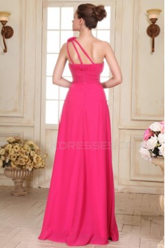 A-Line One-Shoulder Long Pink Chiffon Prom Evening Formal Party Dresses/Bridesmaid Dresses ED010079