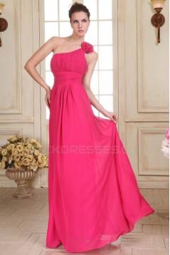 A-Line One-Shoulder Long Pink Chiffon Prom Evening Formal Party Dresses/Bridesmaid Dresses ED010079