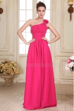 A-Line One-Shoulder Long Pink Chiffon Prom Evening Formal Party Dresses/Bridesmaid Dresses ED010079