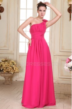 A-Line One-Shoulder Long Pink Chiffon Prom Evening Formal Party Dresses/Bridesmaid Dresses ED010079