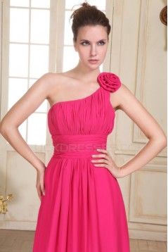 A-Line One-Shoulder Long Pink Chiffon Prom Evening Formal Party Dresses/Bridesmaid Dresses ED010079