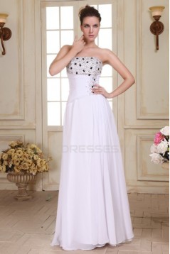 A-Line Long White Strapless Beaded Chiffon Prom Evening Formal Party Dresses ED010080