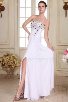 A-Line Long White Strapless Beaded Chiffon Prom Evening Formal Party Dresses ED010080