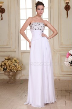 A-Line Long White Strapless Beaded Chiffon Prom Evening Formal Party Dresses ED010080