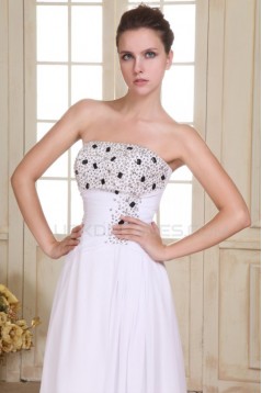 A-Line Long White Strapless Beaded Chiffon Prom Evening Formal Party Dresses ED010080