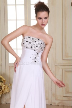 A-Line Long White Strapless Beaded Chiffon Prom Evening Formal Party Dresses ED010080