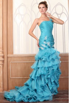 Trumpet/Mermaid One-Shoulder Long Blue Prom Evening Formal Party Dresses ED010083