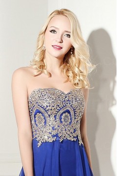 A-Line Sweetheart Lace Appliques Long Blue Prom Evening Formal Party Dresses ED010086