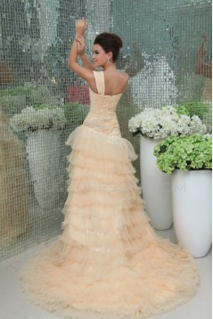 A-Line One-Shoulder Long Yellow Prom Evening Formal Party Dresses ED010087