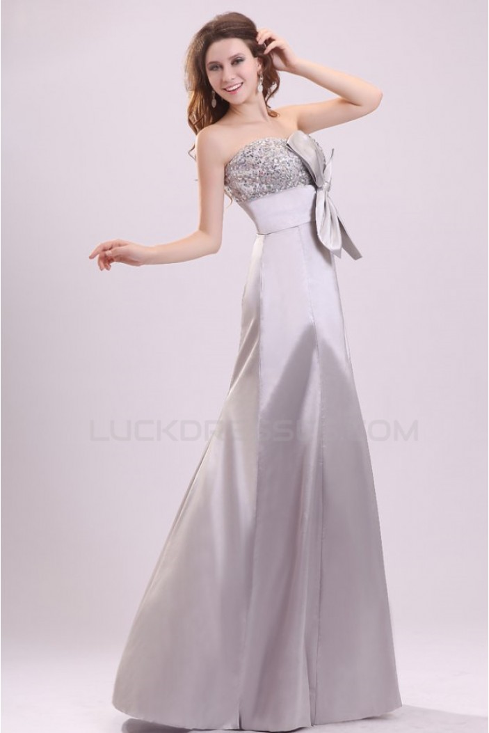 Long Silver Strapless Beaded Prom Evening Formal Party Dresses ED010089