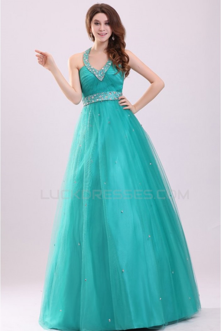 A-Line Halter Long Beaded Prom Evening Formal Party Dresses ED010095