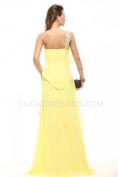 One-Shoulder Beaded Long Yellow Chiffon Prom Evening Formal Party Dresses ED010096