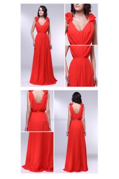 A-Line V-Neck Long Chiffon Prom Evening Formal Dresses ED011001