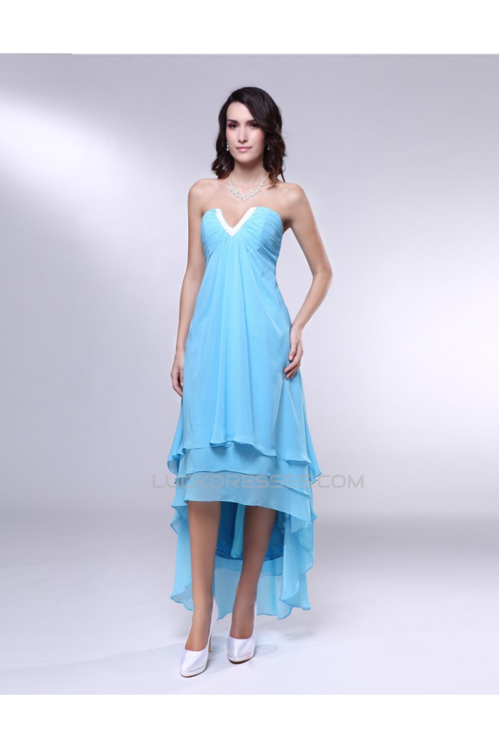 High Low Blue Chiffon Prom Evening Formal Dresses ED011003