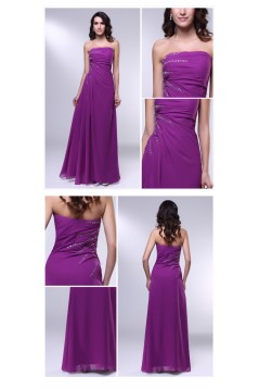 A-Line Strapless Beaded Long Purple Chiffon Prom Evening Formal Dresses ED011009