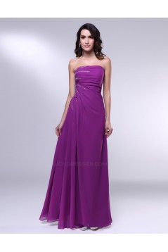 A-Line Strapless Beaded Long Purple Chiffon Prom Evening Formal Dresses ED011009