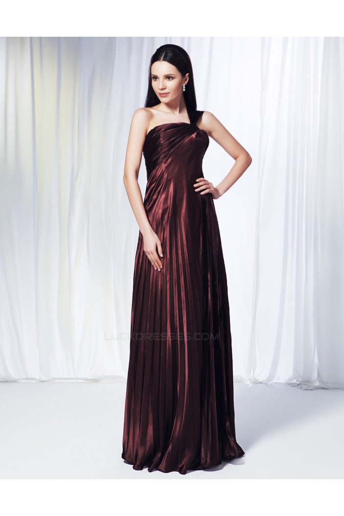 A-Line One-Shoulder Pleated Long Prom Evening Formal Dresses ED011011