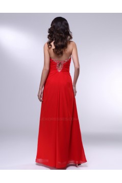 Sheath/Column Sweetheart Split-Front Beaded Long Red Chiffon Prom Evening Formal Dresses ED011012