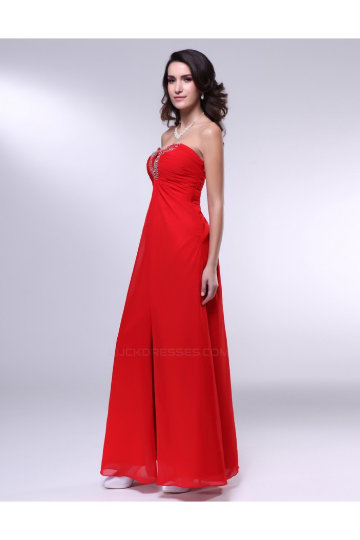 Sheath/Column Sweetheart Split-Front Beaded Long Red Chiffon Prom Evening Formal Dresses ED011012