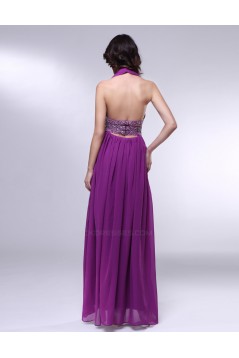 A-Line Halter Beaded Split-Front Long Purple Chiffon Prom Evening Formal Dresses ED011017