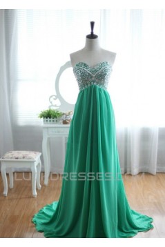 A-Line Sweetheart Beaded Long Green Chiffon Prom Evening Formal Dresses ED011032