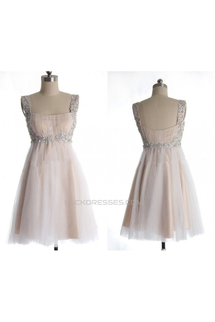 A-Line Beaded Straps Short Prom Evening Formal Dresses ED011036