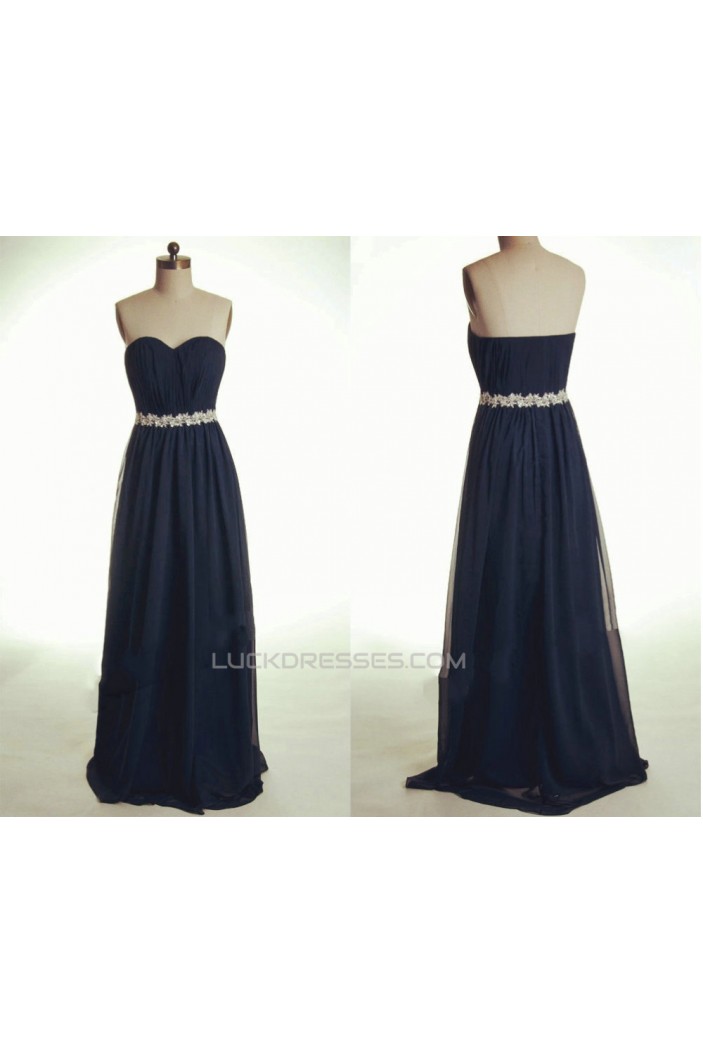 A-Line Sweetheart Long Navy Blue Chiffon Prom Evening Formal Dresses ED011037