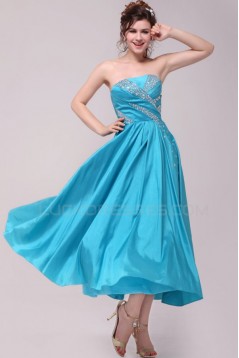 A-Line Strapless Short Blue Beaded Prom Evening Formal Party Dresses ED010106