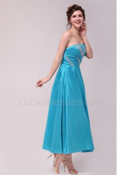 A-Line Strapless Short Blue Beaded Prom Evening Formal Party Dresses ED010106