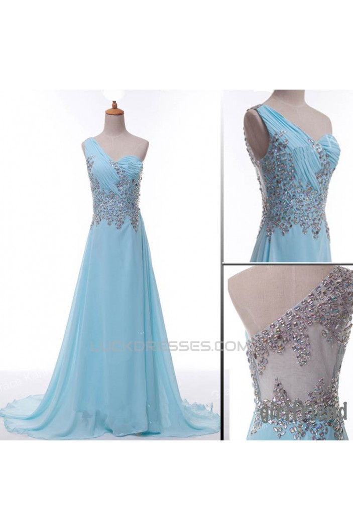 A-Line One-Shoulder Beaded Long Chiffon Prom Evening Formal Dresses ED011071