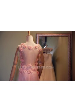A-Line V-Neck Long Pink Chiffon Prom Evening Formal Dresses ED011072