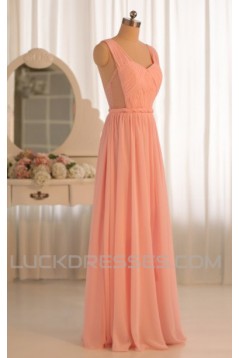 A-Line Long Pink Chiffon Prom Evening Formal Dresses ED011073