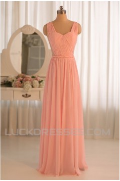 A-Line Long Pink Chiffon Prom Evening Formal Dresses ED011073